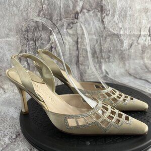 Gianni Milanesi Womens Satin Bridal Pumps Size 39 Slingback Embellished Bling